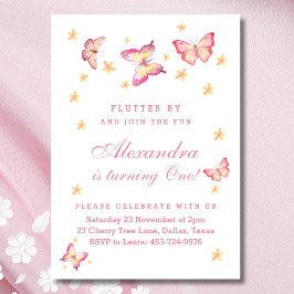 Invitación Mariposa primer cumpleaños, Fiesta bebé rosada