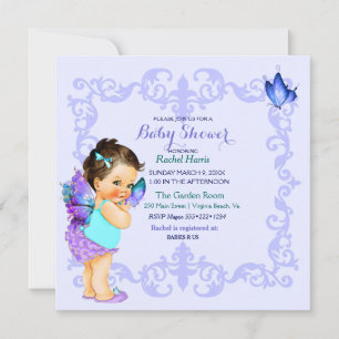 Invitación Mariposa Princesa Bebé Chica Lavender