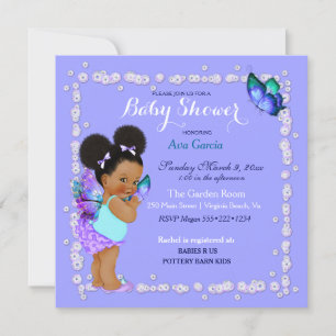 Invitación Mariposa Princesa Bebé Chica Lavender