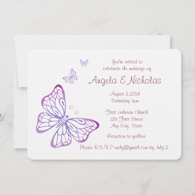 Invitación Mariposa Purple Mauve Pink Classy (Anverso)