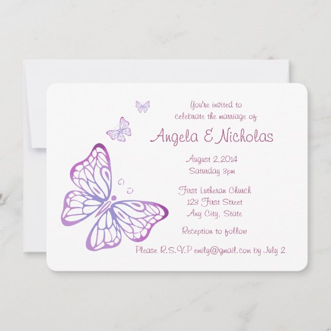 Invitación Mariposa Purple Pink Classy Garden (Anverso)