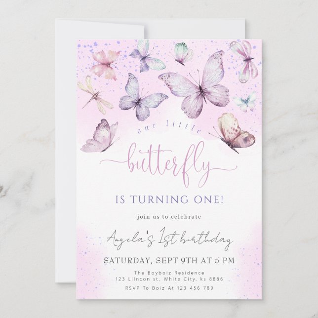 Invitación Mariposa púrpura Nuestra Pequeña Mariposa Baby Sho (Anverso)