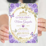Invitación Mariposa Purpurina de la Corona de Oro Purple Quin<br><div class="desc">Quinceañera Morado y Oro Crown Mariposa Mexicana Invitación Mis Quince 15 Anos,  16 Años, </div>
