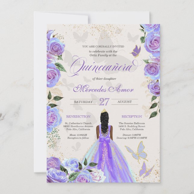 Invitación Mariposa Quinceanera (Anverso)