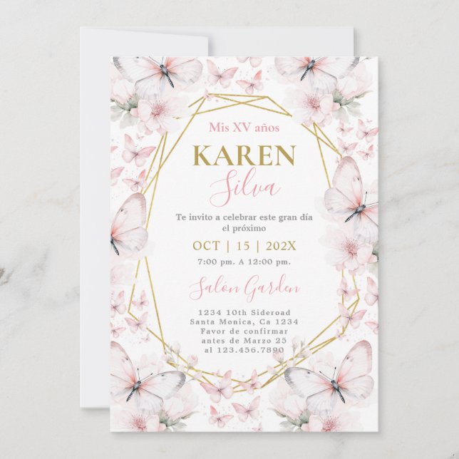 Invitación Mariposa Quinceanera (Anverso)