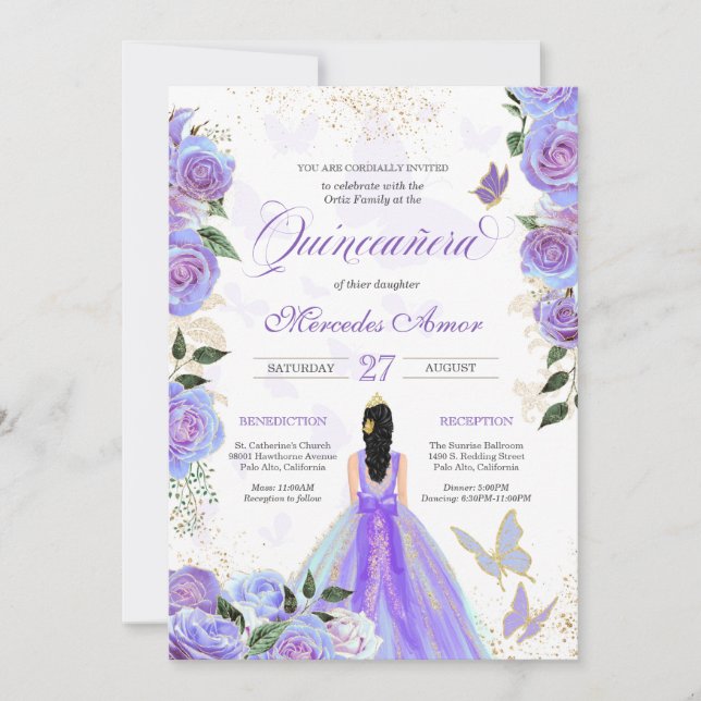 Invitación Mariposa Quinceanera (Anverso)