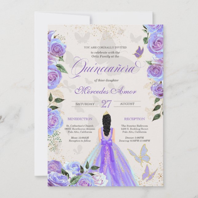 Invitación Mariposa Quinceanera (Anverso)