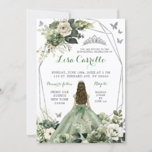 Invitación Mariposa Quinceañera de la Princesa Verde de Plata