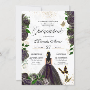 Invitación Mariposa Quinceanera, Rosa de oro y negro