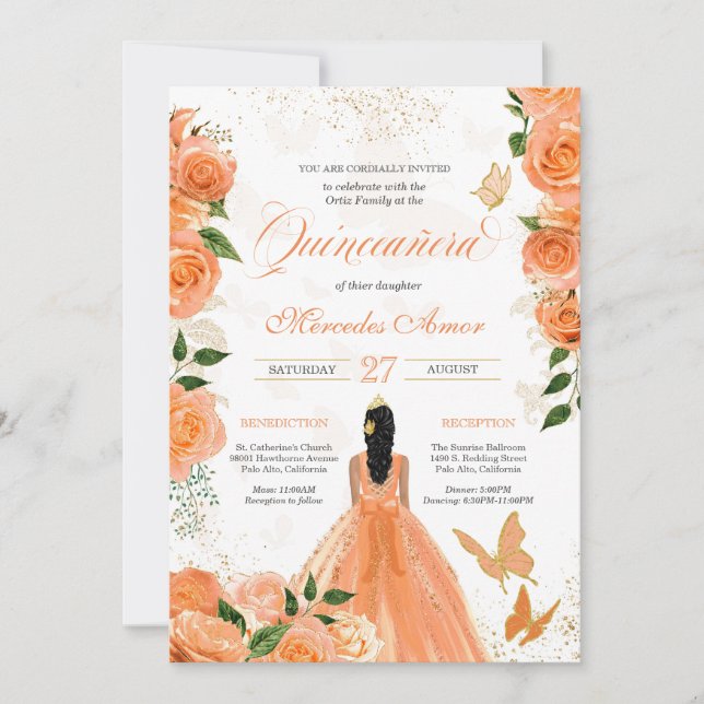 Invitación Mariposa Quinceanera, Rosas de las mariposas (Anverso)
