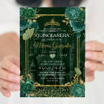 Invitación Mariposa Quinceañera verde floral esmeralda<br><div class="desc">Dulce verde esmeralda 15ª Quinceañera Invitación a la mariposa Mis Quince 15 Anos,  16º cumpleaños,  Princesa Mariposa</div>