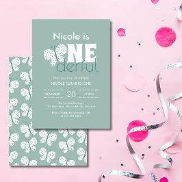 Invitación Mariposa Retro Boho 1er cumpleaños Dusty Blue