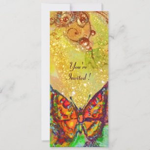INVITACIÓN MARIPOSA ROJA EN CENTELLEOS DORADOS AMARILLO MARRÓ