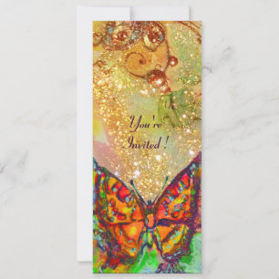 INVITACIÓN MARIPOSA ROJA EN CENTELLEOS DORADOS AMARILLO MARRÓ
