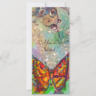 INVITACIÓN MARIPOSA ROJA EN CHISPEA ORO VERDE AZUL TEAL