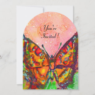 Invitación MARIPOSA ROJA EN FUCsia ROSA CON DESTELLOS DE ORO