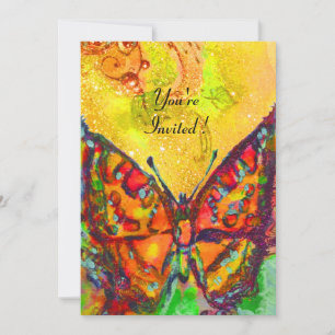 INVITACIÓN MARIPOSA ROJA EN ROJO AMARILLO DE ORO MARRÓN