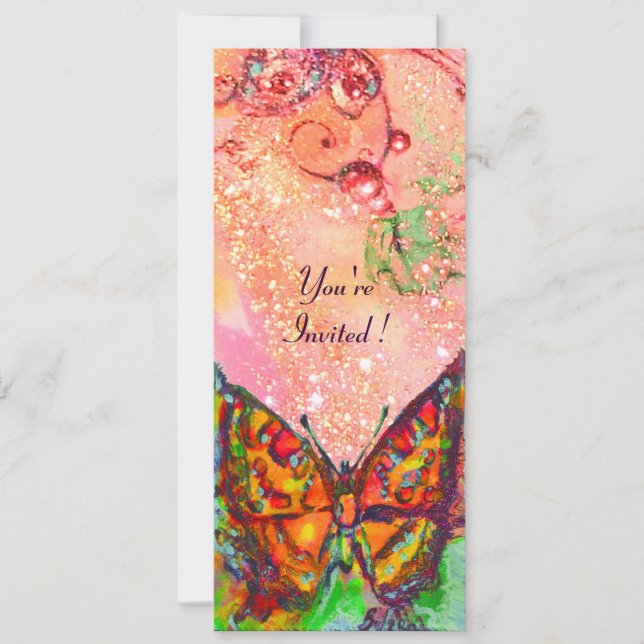 INVITACIÓN MARIPOSA ROJA EN ROJO FUCHSIA GOLD SPARKLES (Anverso)