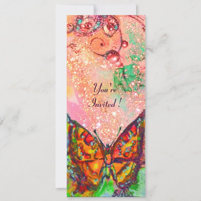 Invitación MARIPOSA ROJA FUCIA ROSADO ORO FLORAL Dulces 16 (Anverso)