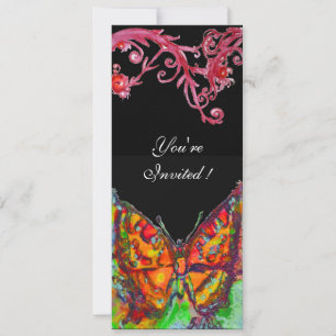 Invitación MARIPOSA ROJA, REMOLINOS FLORALES Dorado Amarillo 
