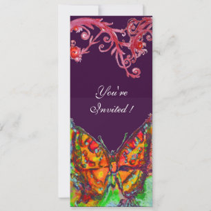 Invitación MARIPOSA ROJA, REMOLINOS FLORALES Dorado Amarillo
