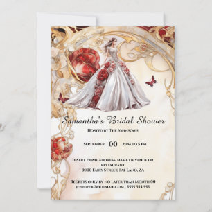 Invitación Mariposa roja rosa floral novia 2 ser ducha de nov