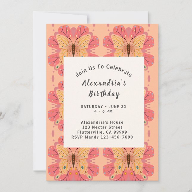 Invitación Mariposa rosa (Anverso)