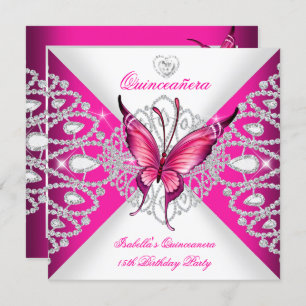 Invitación Mariposa rosa bonito Tiara Quinceanera 15ª Fiesta