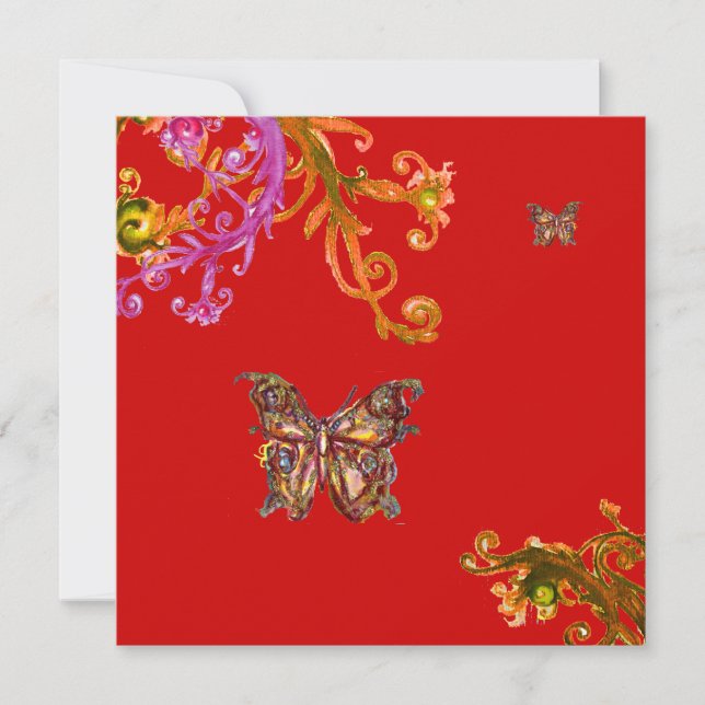 Invitación MARIPOSA, rosa brillante amarillo rojo (Anverso)