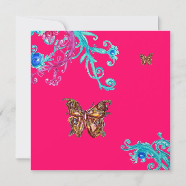 Invitación MARIPOSA, rosa brillante azul (Anverso)
