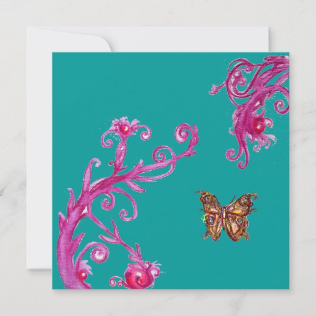 Invitación MARIPOSA, rosa brillante azul (Anverso)