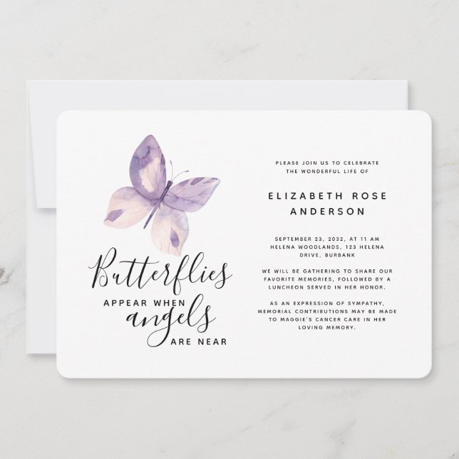Invitación Mariposa rosa | Celebración de la vida (Anverso)