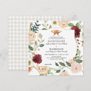 Invitación Mariposa Rosa de coral acuarela Rubor Mint Floral