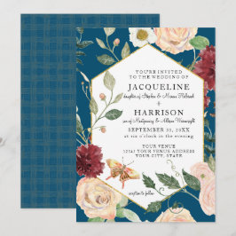 Invitación Mariposa Rosa de coral floral de color acuático