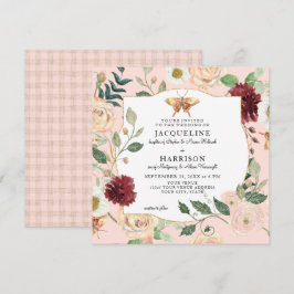Invitación Mariposa Rosa de coral floral rosa color agua Rubo
