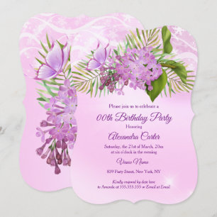 Invitación Mariposa rosa de lilo con Bonito floral Fiesta de