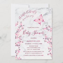 Invitación Mariposa rosa de mármol gris | CHICA BABY SHOWER