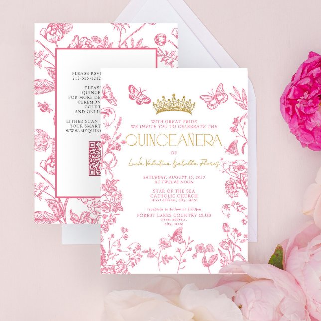Invitación Mariposa rosa de oro QR Quinceañera Mis Quince Año (Subido por el creador)