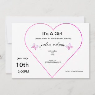 Invitación Mariposa rosa del corazón