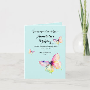 Invitación Mariposa rosa delgada en colores arcoiris pasteles