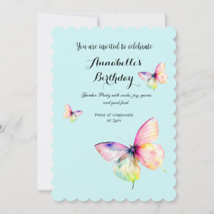 Invitación Mariposa rosa delgada en colores arcoiris pasteles