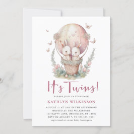 Invitación Mariposa rosa globo aerostático es Chica de gemelo