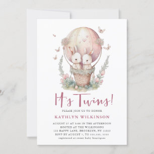 Invitación Mariposa rosa globo aerostático es Chica de gemelo