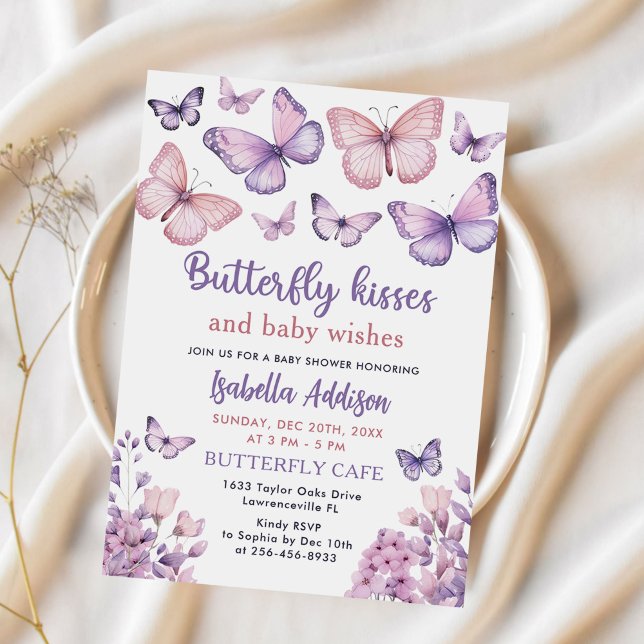 Invitación Mariposa Rosa Morada Bebé Chica Ducha (Subido por el creador)