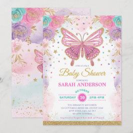 Invitación Mariposa rosa morado Verde azulado arcoiris Baby S