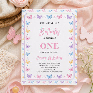 Invitación Mariposa Rosa Purpura Linda Cumpleaños 1 para Niña