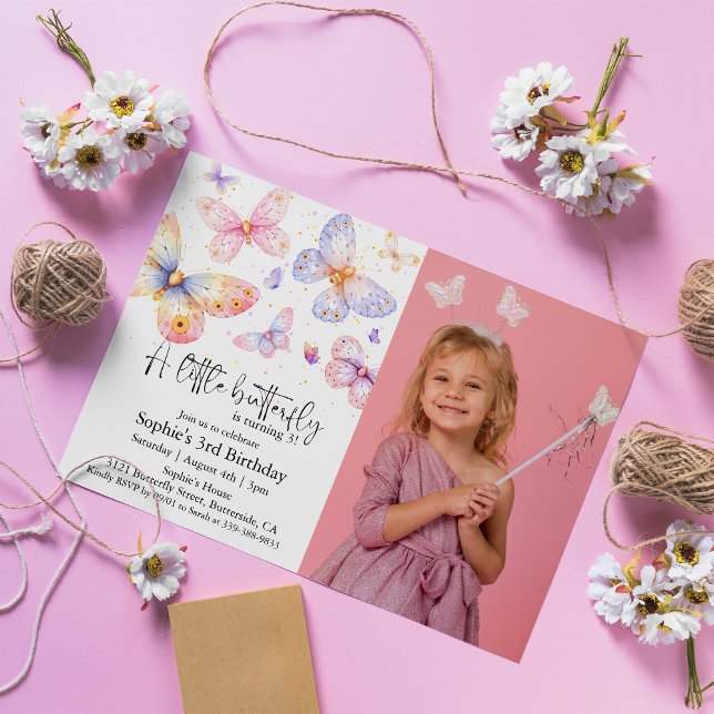 Invitación Mariposa rosa púrpura toda la edad Foto Cumpleaños (Subido por el creador)