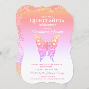 Invitación Mariposa Rosa Quinceanera 15 años