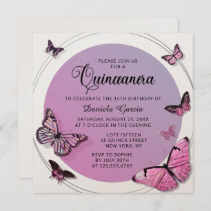 Invitación Mariposa rosa Shimmer Quinceañera moderna