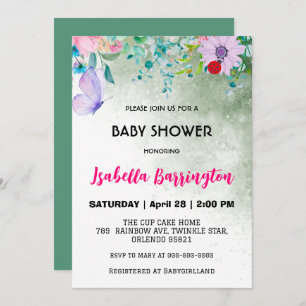 Invitación Mariposa rosa suave Rubor flores bebé chica de duc